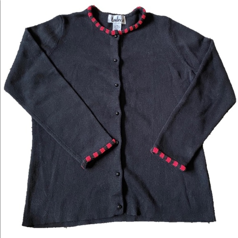 Ambra Vintage Beaded Neck Collar Sweater Cardigan